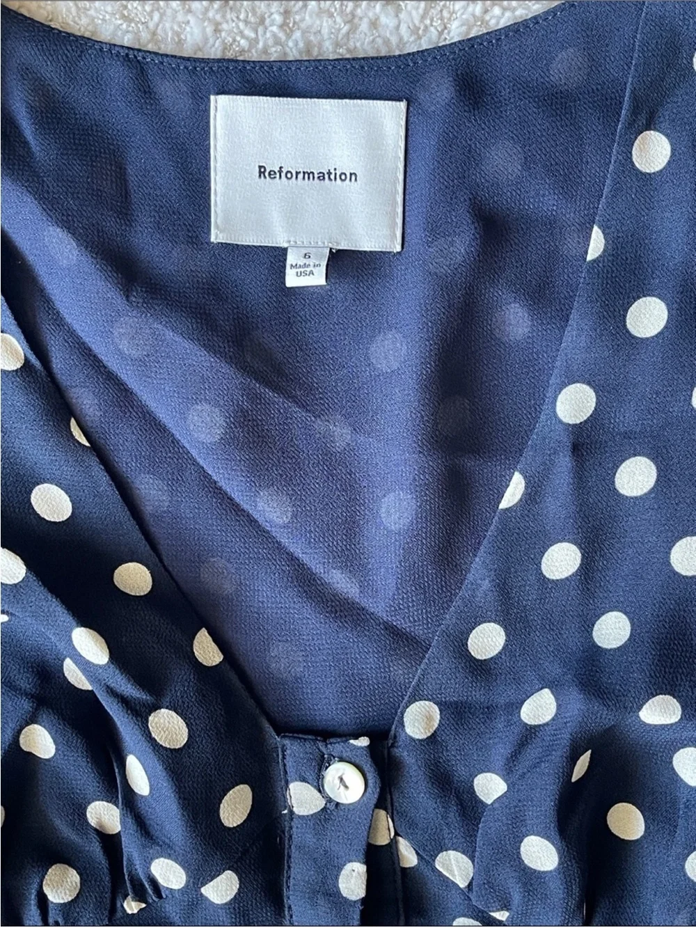 Reformation Lise Midi Dress in Polka Dot Blue White - Picture 5 of 10